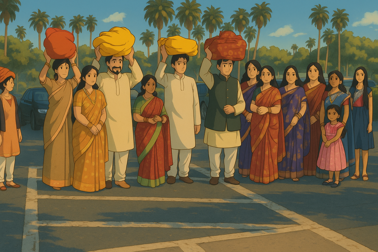 Community carrying offerings for Chhath Puja