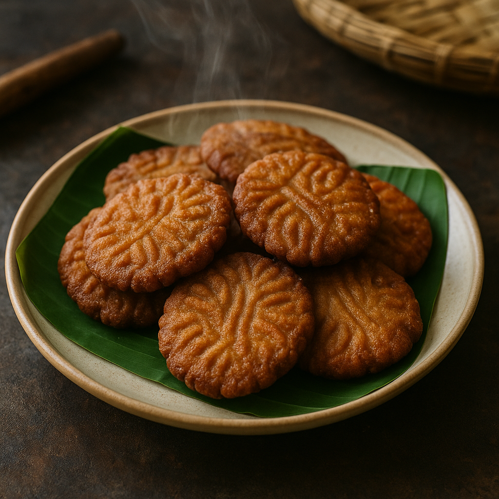 Freshly fried Thekua on a plate